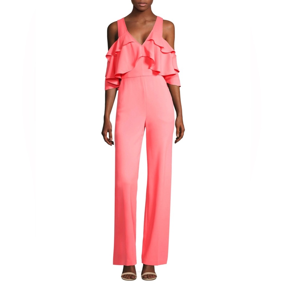 TRINA TURK NWT Josephine Cold Shoulder Ruffle Jumpsuit Coral Pink Women’s 6